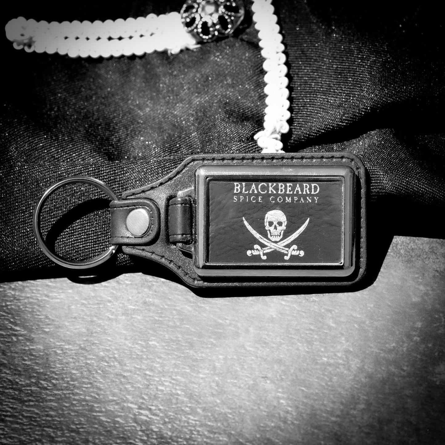 Blackbeard Spice Co Leather & Metal Rectangular Key Chain Keychain Fob