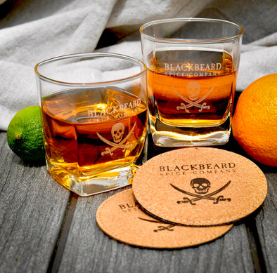 Blackbeard Spice Co Pirate Etched Whiskey Glasses Gift (Set of 2) | Old Fashioned Tumbler